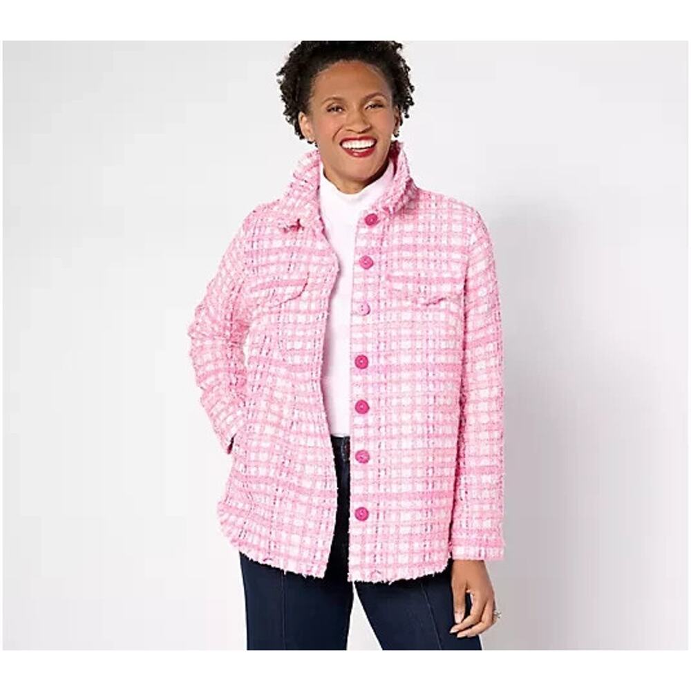 Jingle Belles by Kim Gravel Girl Boss Boucle Shacket Fuschia Fedora XXS A670893